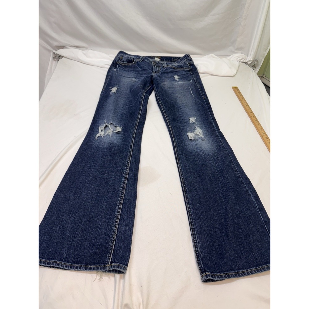 Silver Jeans  Size 28x33 Medium Wash Lola Flair Low Rise Western Rodeo Distresse